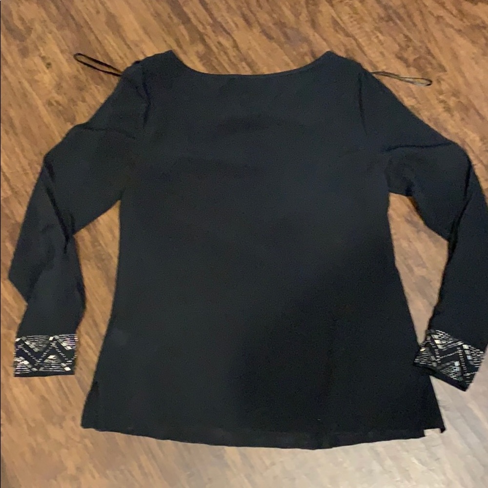 Black Bebe Long Sleeve Beaded Blouse